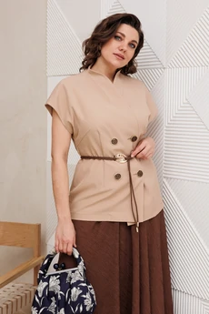 Костюм с юбкой 1347 бежевый-шоколад Anastasia