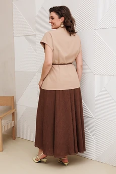 Костюм с юбкой 1347 бежевый-шоколад Anastasia