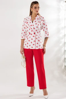 Костюм брючный 1333 бело-красный Anastasia