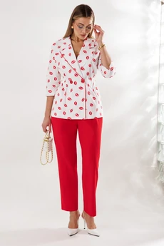 Костюм брючный 1333 бело-красный Anastasia