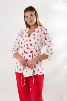 Костюм брючный 1333 бело-красный Anastasia