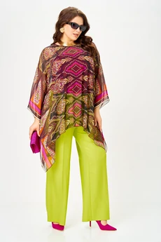 Костюм брючный 1339 лайм+мультиколор Anastasia