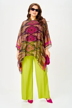 Костюм брючный 1339 лайм+мультиколор Anastasia