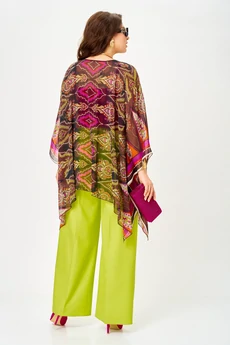 Костюм брючный 1339 лайм+мультиколор Anastasia