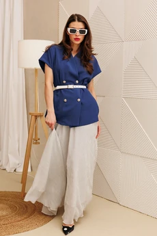 Костюм с юбкой 1347 глубокий синий-белый Anastasia