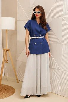Костюм с юбкой 1347 глубокий синий-белый Anastasia
