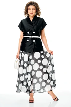 Костюм с юбкой 1347-1 черно-белый Anastasia