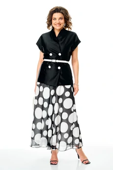 Костюм с юбкой 1347-1 черно-белый Anastasia