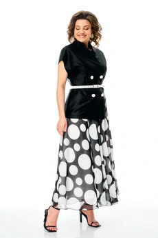 Костюм с юбкой 1347-1 черно-белый Anastasia