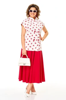 Костюм с юбкой 1354 бело-красный Anastasia