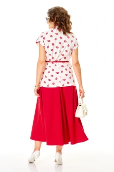 Костюм с юбкой 1354 бело-красный Anastasia