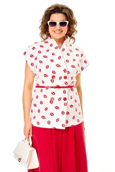 Костюм с юбкой 1354 бело-красный Anastasia