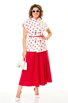 Костюм с юбкой 1354 бело-красный Anastasia