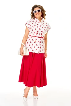 Костюм с юбкой 1354 бело-красный Anastasia