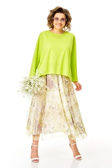 Костюм с платьем 1375 белый + лайм Anastasia