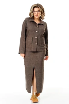 Костюм с юбкой 1384 шоколад Anastasia