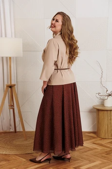 Костюм с юбкой 1390 бежевый + принт Anastasia