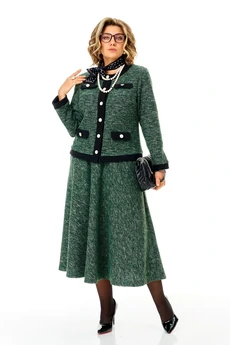 Костюм с юбкой 1401 изумрудно-черный меланж Anastasia