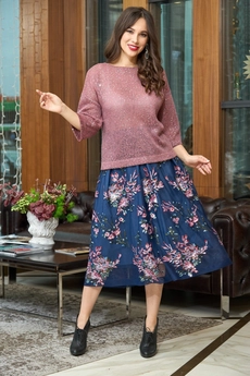 Костюм с юбкой 739-1 синий-розовый Anastasia