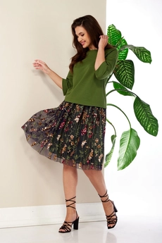 Костюм с юбкой 990 зеленый Anastasia