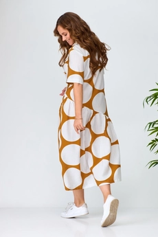 Платье 999-1 молочный + горчица Anastasia