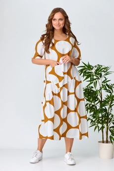 Платье 999-1 молочный + горчица Anastasia