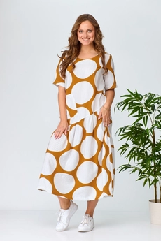 Платье 999-1 молочный + горчица Anastasia