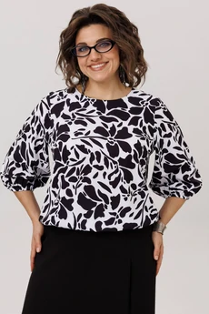 Блузка 1779 черно-белые цветы Anelli