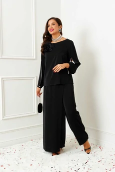 Костюм брючный 6386 черный + молочный Beautiful&Free