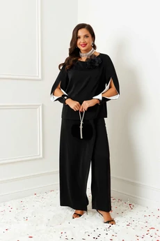 Костюм брючный 6386 черный + молочный Beautiful&Free
