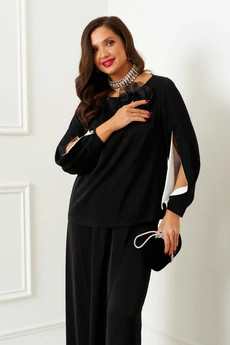 Костюм брючный 6386 черный + молочный Beautiful&Free