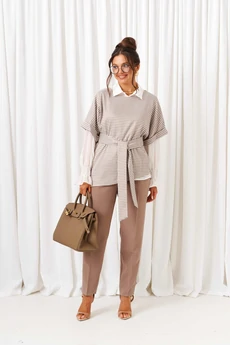 Костюм брючный 6419 песочно-молочный Beautiful&Free