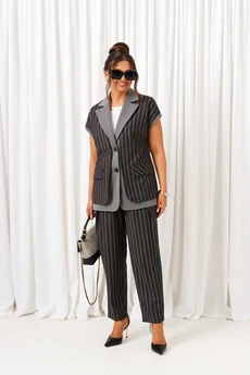 Костюм брючный 6434 тёмно-серый в полоску Beautiful&Free