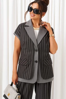 Костюм брючный 6434 тёмно-серый в полоску Beautiful&Free