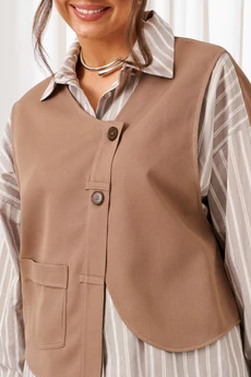 Костюм брючный 6439 миндаль + серая полоска Beautiful&Free