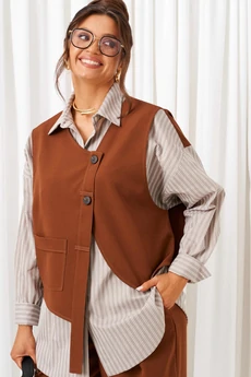 Костюм брючный 6439 какао + серая полоска Beautiful&Free