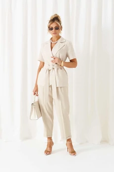 Костюм брючный 6446 бежевый+полоска Beautiful&Free