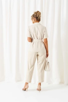 Костюм брючный 6446 бежевый+полоска Beautiful&Free