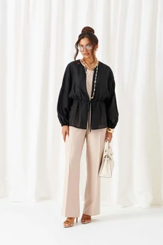 Костюм брючный 6448 бежево-черный Beautiful&Free