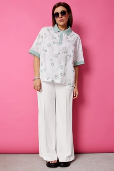 Блузка 4132 шалфей на белом BegiModa