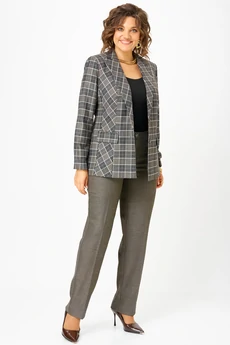 Костюм брючный 412+609 клетка+коричневый БелЭльСтиль