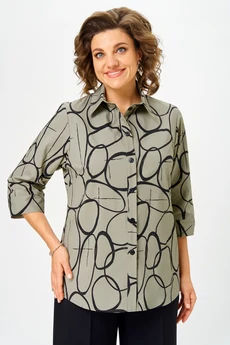 Блузка 877 олива-черный БелЭльСтиль