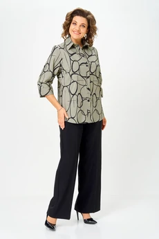 Блузка 877 олива-черный БелЭльСтиль