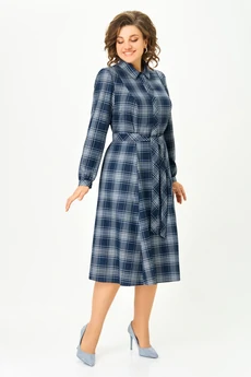Платье 5520-1 синяя клетка Дали