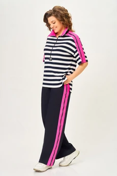 Костюм брючный 7042-2 синий с розовым Дали