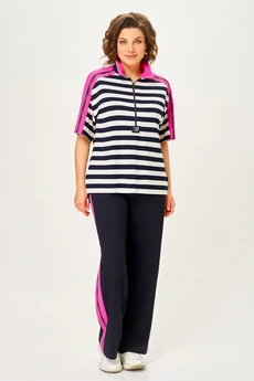 Костюм брючный 7042-2 синий с розовым Дали