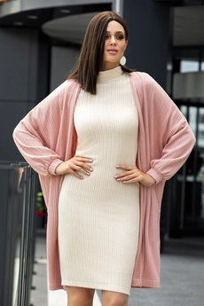 Костюм с платьем 1428 розовый кардиган + бежевое платье Diva