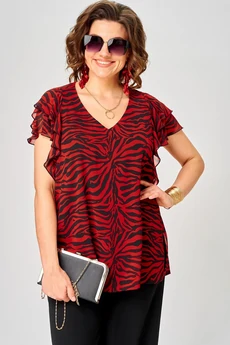 Блузка 145 принт зебра + красный EVA GRANT