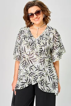 Блузка 198-1 принт листики EVA GRANT