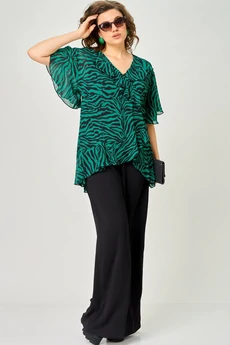Блузка 198-1 принт изумруд EVA GRANT